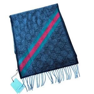 NWT Gucci Monogram Wool & Alpaca Scarf GG Wool Scarf Red Green Stripe Italy